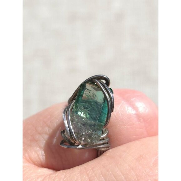 Vintage Handcrafted Watermelon Tourmaline Wire Wrapped Silver Ring Size 5 - Picture 7 of 10